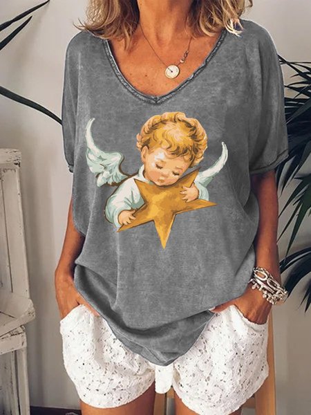 

Baby Angel With Star Women T-Shirt, Gray, T-shirts