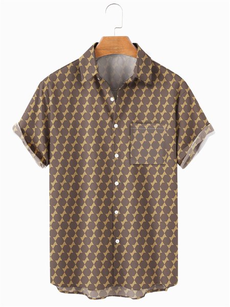 

Men's comfortable casual chest pocket fashion shirt, Coffee, Men's Floral shirt