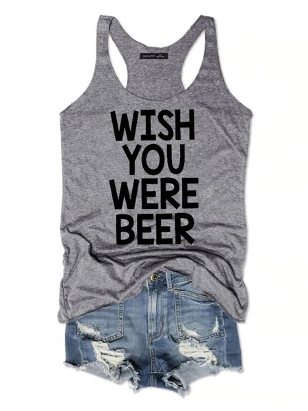

Wish You Were Beer Women's Sleeveless Shirt, Grey, Tank Tops