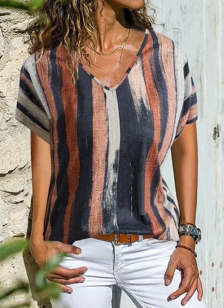

strisce Scollo a V Di base Dritto Top, Come immagine, T-Shirts