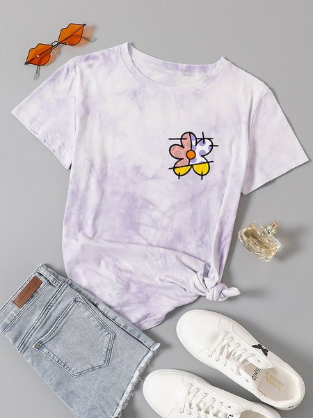 

Flower Women Tie Dye T-Shirt, Purple, T-shirts
