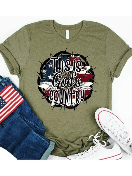 

This is God's Country American Flag Sunflower Graphic Tee, Army green, T-shirts
