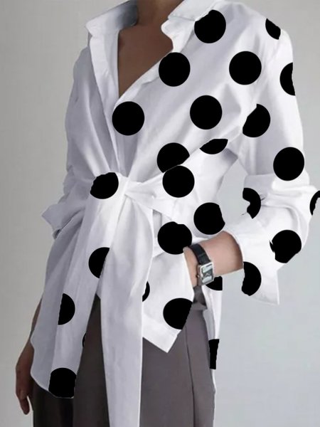 

Long Sleeve Elegant Shirt Collar Paneled Blouse, White, Blouses and Shirts