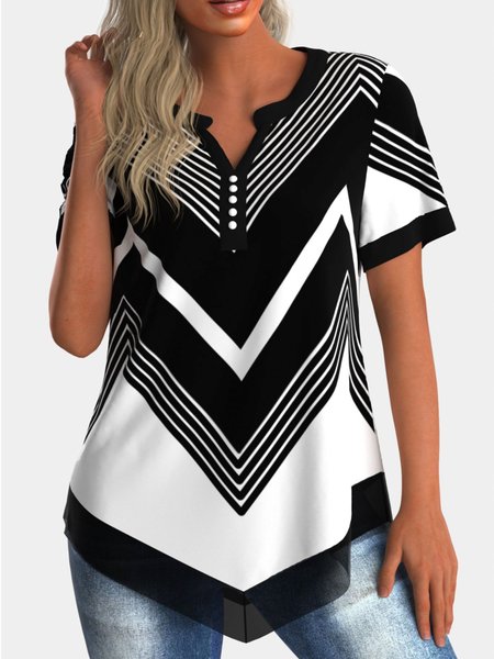 

Geometrico Maniche Corte Top, Nero-bianco, Blouses & Shirts