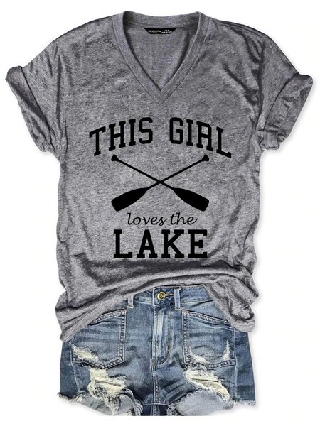 

This Girl Loves The Lake Women's T Shirt, Gray, T-shirts