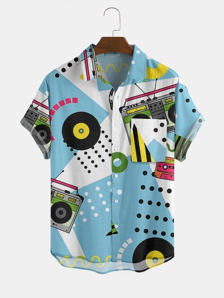 

Printed Holiday Shirt Collar Shirts & Tops, Blue, Men's shirts