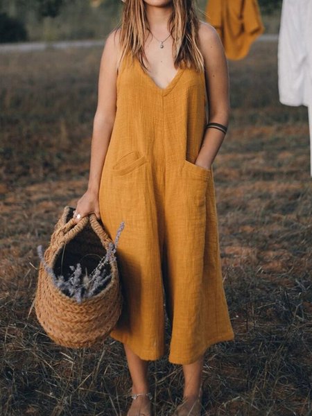 

Casuale Dritto Misto Cotone Pezzi interi, Giallo zenzero, Jumpsuits
