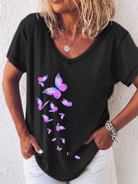 

Pink Butterflies Women Tshirt, Black, T-shirts
