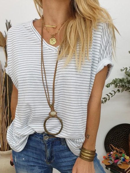 

Short Sleeve Stripes T-shirt, White, Blouses & Shirts