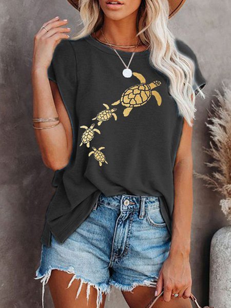 

Turtle Crew Neck Short Sleeve Women Tee, Dark gray, T-shirts