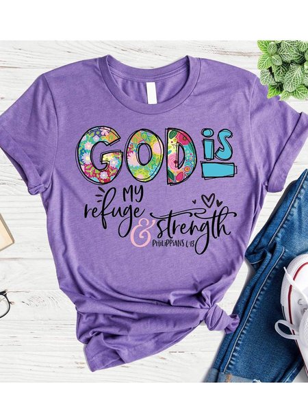 

God Is My Refuge Flower Font Tee, Purple, T-shirts