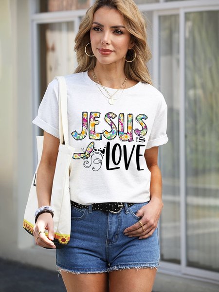 

Jesus Is Love Butterfly Flower Tee, White-gray, T-shirts
