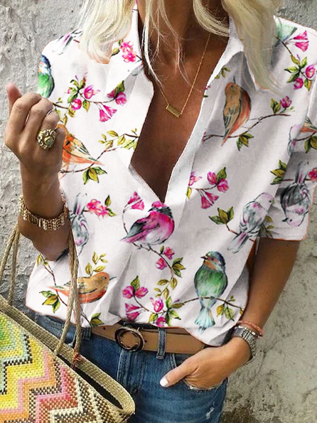 

Long Sleeve Animal Casual Shirts & Tops, White, Tops
