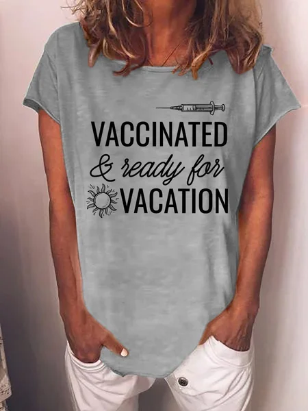 

Vaccinated And Ready To Travel Graphic T Shirt, Gray, T-shirts