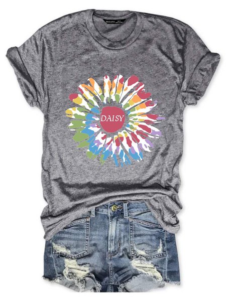 

Ladies Tie Dye Daisy Graphic T Shirt, Gray, T-shirts
