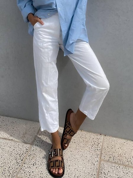 

Casual Cotton-Blend Pants, White, Pants