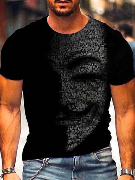 

Short Sleeve Printed Crew Neck Vintage Shirts & Tops, Color2, T-shirts