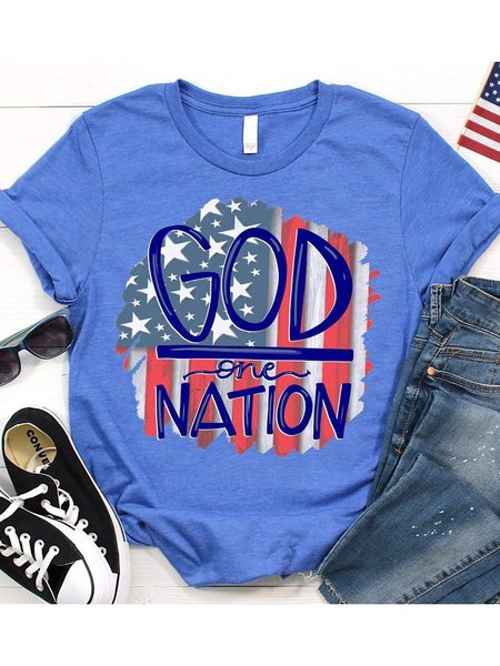 

One Nation Under God American Flag Tee, Blue, T-shirts