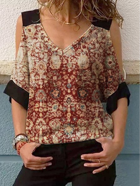 

Ricorrere Stampato Floreale Mezza Manica Top, Vino rosso, Tops