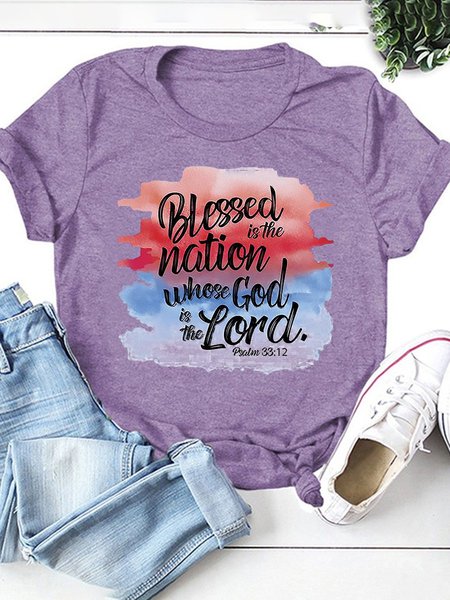 

Blessed is The Nation Whose God is The Lord Alphabet Graphic Tee, Purple, T-shirts
