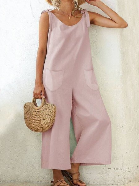 Girocollo Casuale Cotone Pezzi interi, Rosa chiaro, Jumpsuits