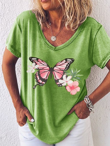 

Floral Butterflies Women Tee, Green, T-shirts