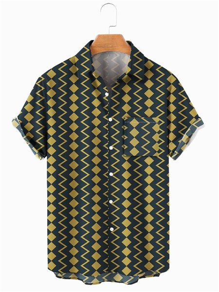 

Men's comfortable loose chest pocket shirt, Black, Short Sleeves Shirts