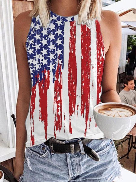 

Distressed American Flag Tank Top, White, Tank Tops
