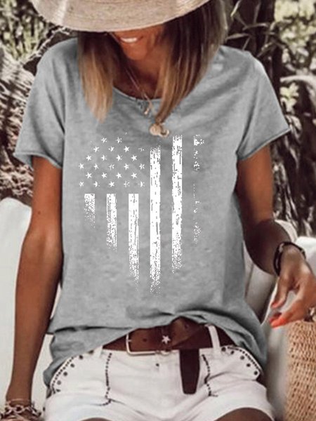 

American Flag T-Shirt Women Satr and Striped T shirt, Gray, T-shirts
