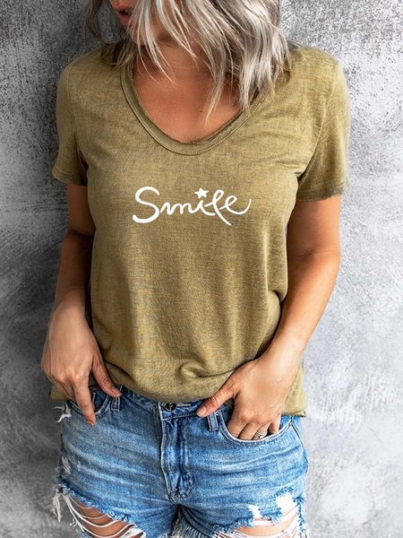 

Letter Short Sleeve Shift Casual T-shirt, Army green, T-Shirts