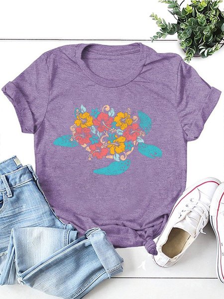 

Tropical Flower Turtle Women Tshirt, Purple, T-shirts
