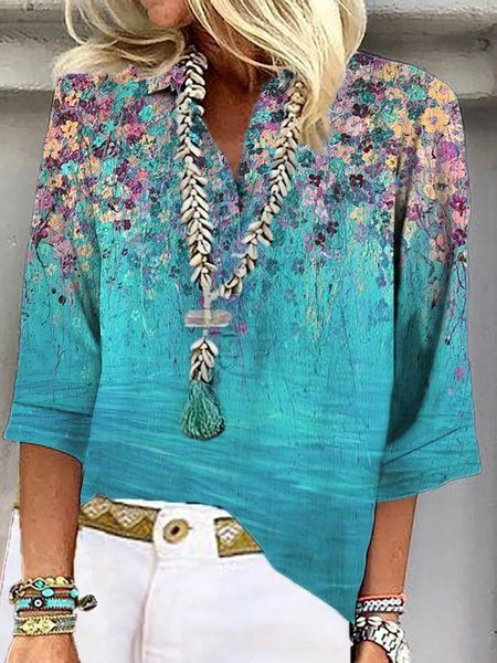 

Holiday Shift Floral Half Sleeve Blouse, Blue, Blouses & Shirts