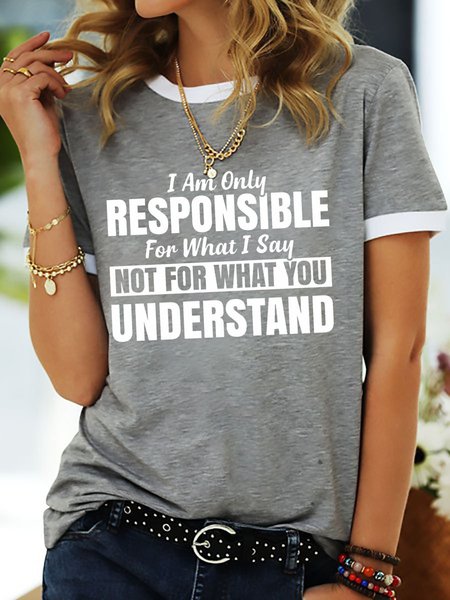 

I Am Only Responsible For What I Say Letter Graphic Ringer Tee, Gray, T-shirts