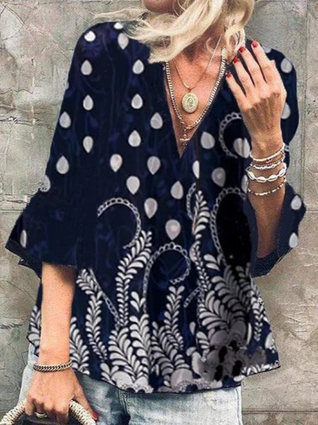 

3/4 Sleeve Cotton-Blend Tops, Darkblue, T-Shirts