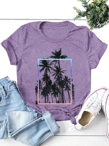 

Coconut Tree Graphic Women T-Shirt, Purple, T-shirts