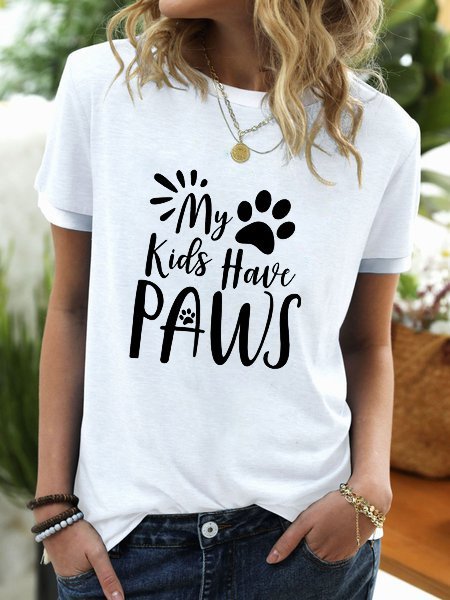 

My Kids have Paws Tee Graphic Casual Short Sleeve T-Shirt Top, White, T-shirts
