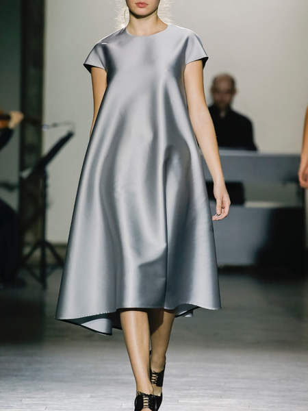 

Elegante Girocollo Elegante Maniche Corte Dritto Abito, Nero-argento, Midi Dresses