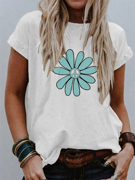 

Casuale Stampato Floreale Cotone Top, Bianco, Blouses & Shirts