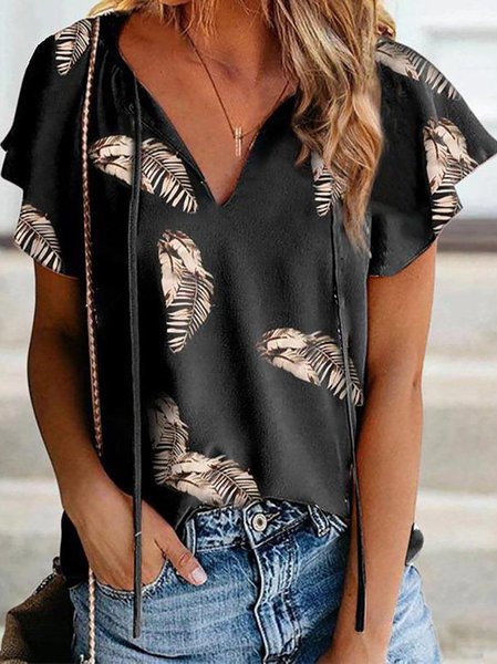 

V Neck Short Sleeve T-Shirts, Black, T-Shirts