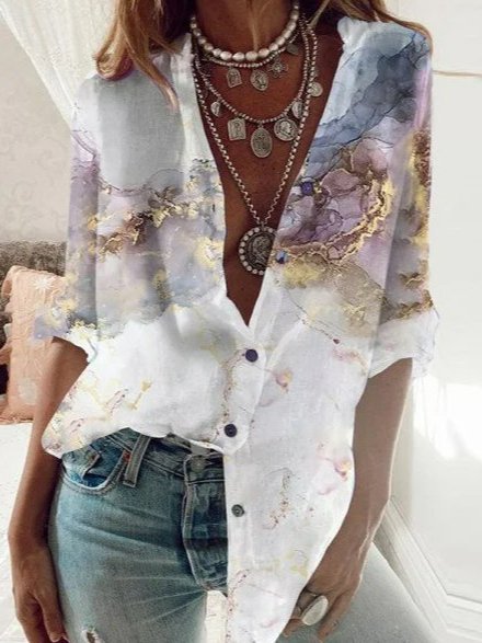 

Fashion long-sleeved abstract print shirt, As picture, Blouses & Shirts