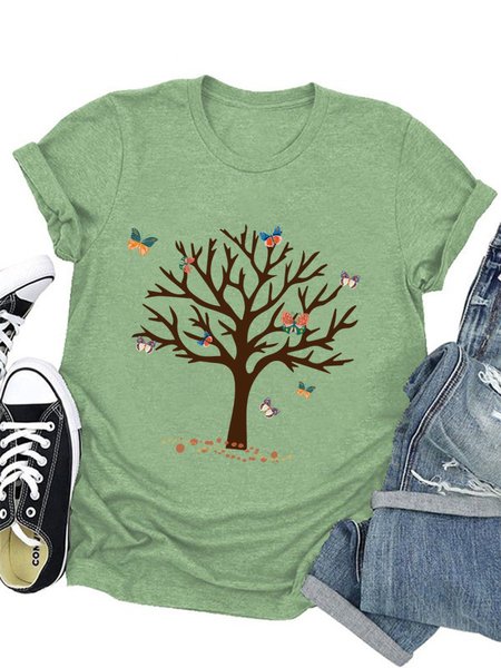 

Tree And Butterfly Women T-Shirt, Army green, T-shirts