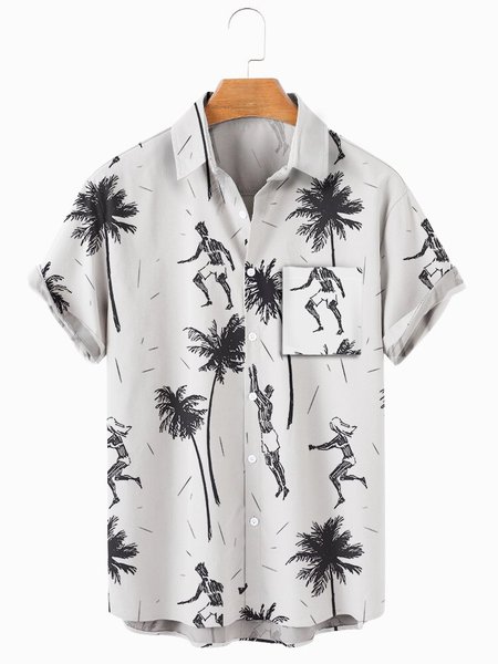 

Men's comfortable loose chest pocket shirt, White, Men's Floral shirt