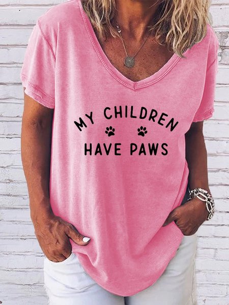 

My Children Have Paws T shirt Graphic V neck Tee Summer Top, Red, T-shirts