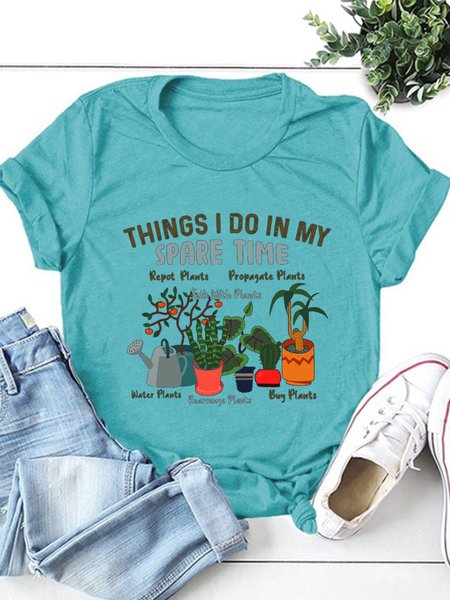 

Crew Neck Short Sleeve Shirts & Tops, Turquoise, T-shirts