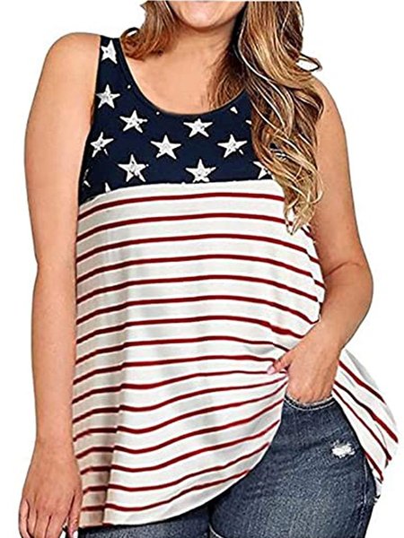 

Plus Size American Flag Tank Tops Sleeveless Short Sleeve Casual Summer Patriotic Tee Shirts, Sprite, T-Shirts