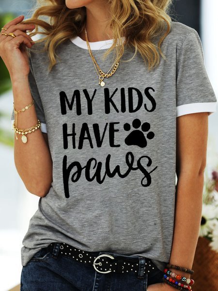 

My Kids have Paws T Shirt Graphic Casual Crew Neck Tee Top, Gray, T-shirts