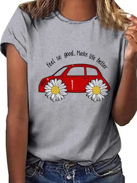 

Retro Daisy Car Graphic Short Sleeve T Shirt, Gray, T-shirts
