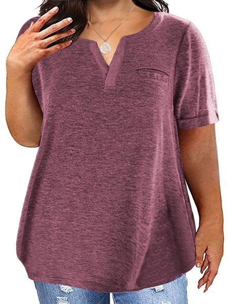 

A-Line Short Sleeve Casual T-shirt, Wine red, T-Shirts