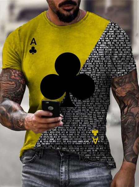 

Crew Neck Short Sleeve Vintage Printed Shirts & Tops, Yellow, T-shirt