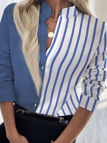 

Colletto Rialzato Casuale Maniche Lunghe Camicie & Top, Blu, Blouses & Shirts